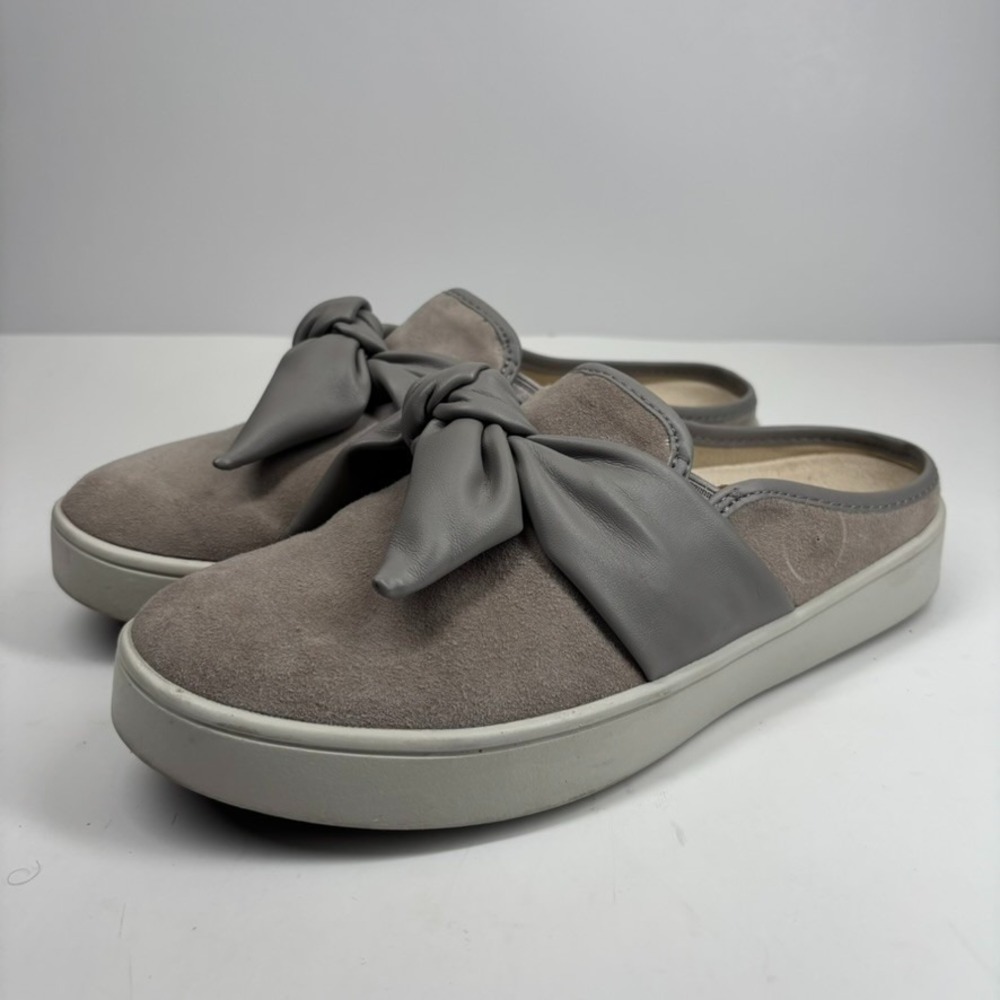 Spenco Barbados Women's US 8D Dove Grey Orthotic Suede‎ Bow Mules Slide Slip-On
